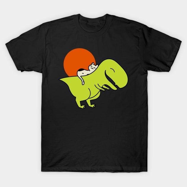 Cute Trex With Cat On The Back T-Shirt by MikeHelpi